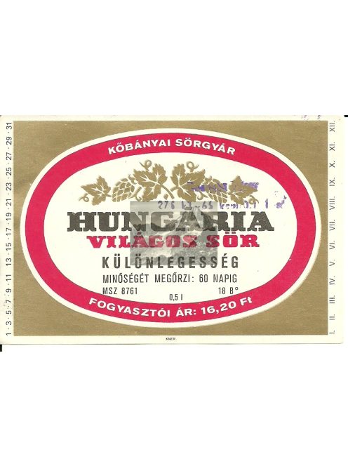 Hungária sör - címke