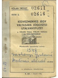 VOLÁN Tröszt jegyfüzet 1977