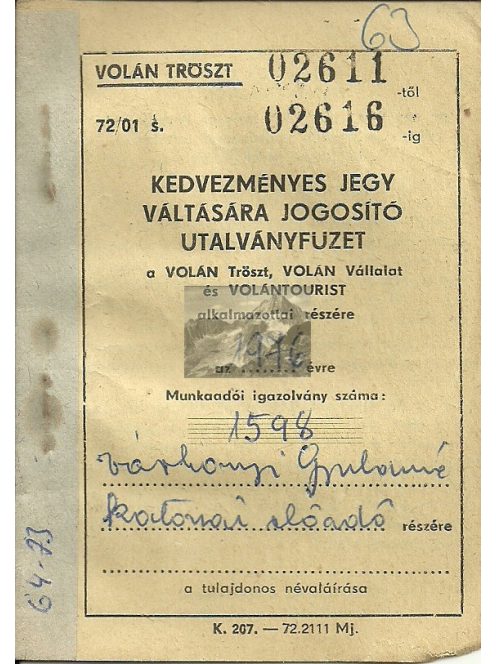 VOLÁN Tröszt jegyfüzet 1977