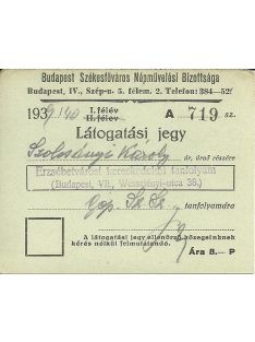   Budapest Székesfőváros Népművelési Bizottság Látogatási jegy 1939/1940