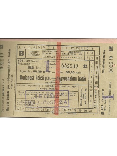 IBUSZ MÁV menetjegyfüzet 1956