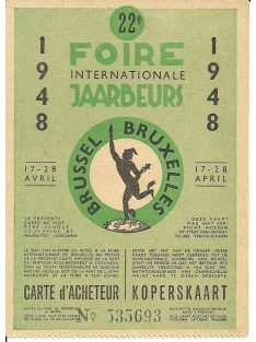 FOIRE Internationale JAARBEURS jegy, Brüsszel, 1948