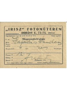 IRISZ Fotóműterem Megrendelő-jegy