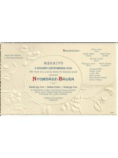   Kecskeméti Könyvnyomdászok zártkörű Nyomdász-Bál meghívó, 1898. február 12.