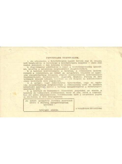 Déli pályaudvar - Fonyód személyvonat menetjegy 1970