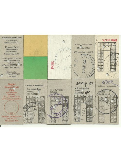 Vasúti kéregjegyek, 10 db különféle