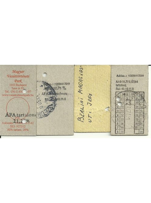 Vasúti kéregjegyek, 4 db különféle