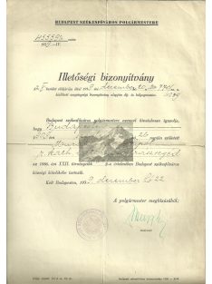 Illetőségi bizonyítvány, Budapest Székesfőváros, 1939