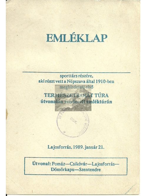 EMLÉKLAP 1989, TERMÉSZETBARÁT TÚRA