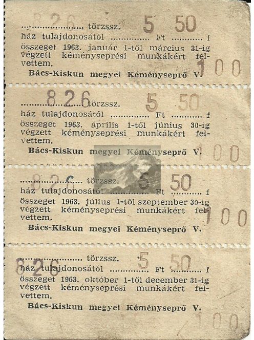 Bács-Kiskun megyei Kéményseprő Vállalat jegy 1963