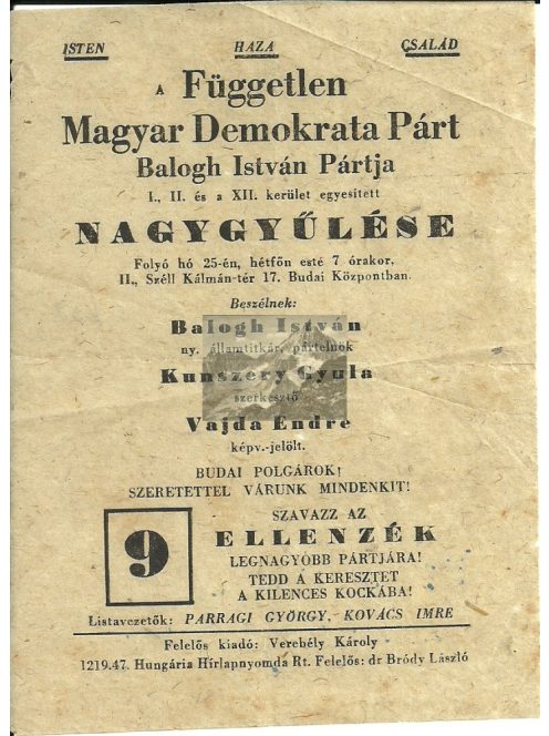 Független Magyar Demokrata Párt, Balogh István Pártja nagygyűlés 1940-es évek