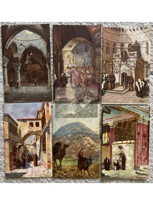 HOLLÓS ENDRE, Antik SZÍNES FESTMÉNY NYOMATA képeslapok 