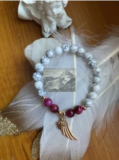   NoStressz - Fehér Türkiz és Pink tigrisszem angyalszárny ásvány karkötő ( 18cm )