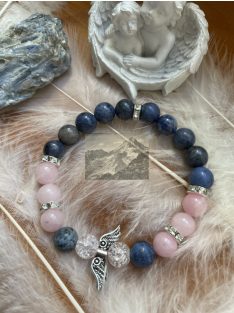   Dumortierit, Cseresznyevirág jáspis, rózsaszín roppantott Hegyikristály ásvány karkötő (18cm) 