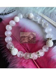   Fénykapcsolat ásvány karkötő/ Szelenit,Hegyikristály, Fehér lávakő (18cm ) 