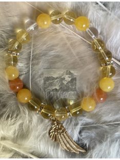   Bőségfény ásvány karkötő, Citrin, Napkő, Sárga achát, Hegyikristály (18cm)
