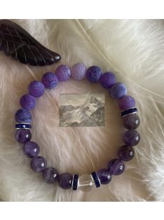   Lila erő ásvány karkötő - Ametiszt, Lila achát, Hegyikristály (17cm)