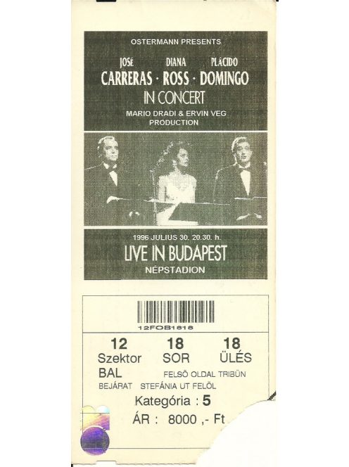 Jose Carreras - Diana Ross - Placido Domingo 1996-os Népstadion koncert jegye