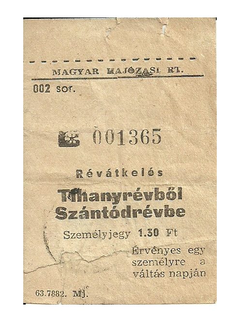 Révátkelési jegy Tihanyrév - Szántódrév 1963