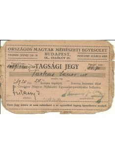 Méhészeti Egyesület tagsági jegy 1920