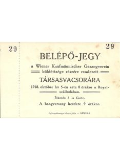Társas-vacsora belépő jegy, 1918