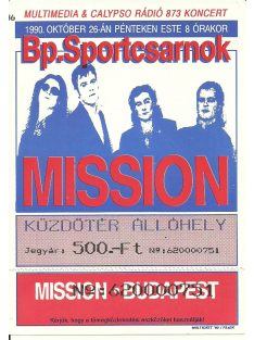 MISSION koncert jegy 1990, Budapest Sportcsarnok