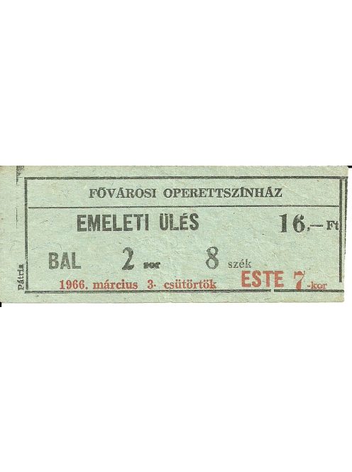 Fővárosi Operettszínház 1966-os jegy